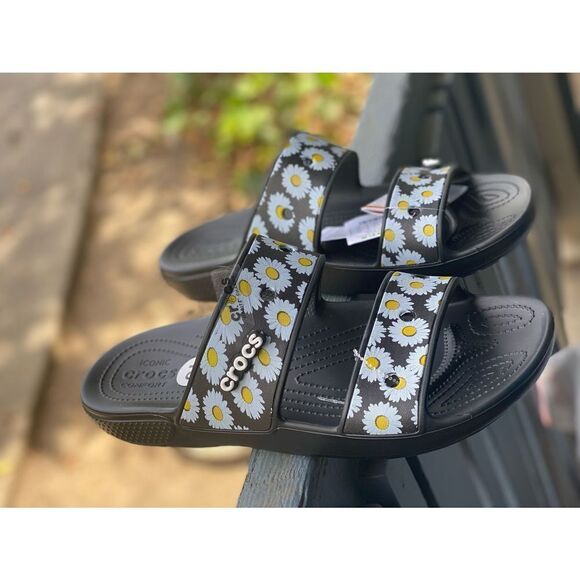 Crocs Men's Classic Sandal Slide Black Daisy Sz13 US - Picture 6 of 9